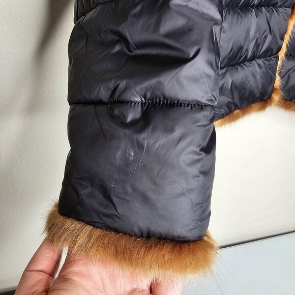 Dennis Basso Size Large Black Quilted Jacket WIth Fauz Mink Trim Puffer - Picture 3 of 7